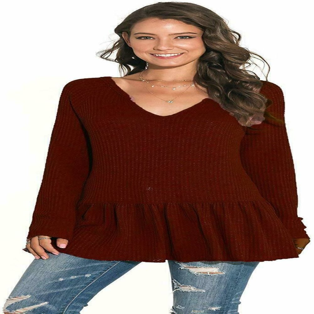 Chvity Women's V-Neck Long Sleeve Tunics Knit Swea
